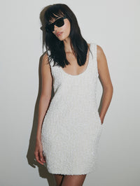 Ailani Paillette Boucle Scoop Back Tank Dress - Blanc De Blanc