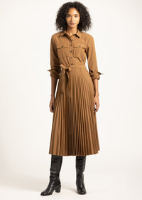 Kenza Pleated Midi Dress - Dark Mocha