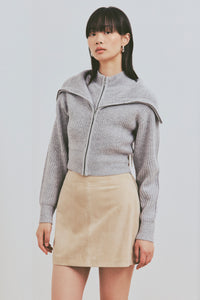 Jayne Layered Zip Front Sweater - Grey