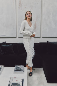 Hestia Fringed Sweater Skirt - Snow White