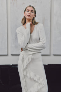 Peninia Cashmere Blend V-Neck Sweater -Snow White