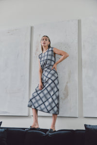 Adelita Satin Dress - Black/Shark/Ecru