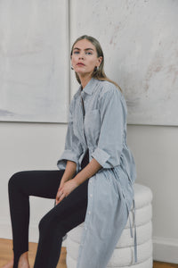 Annalisa Striped Shirt Dress - Grey/White