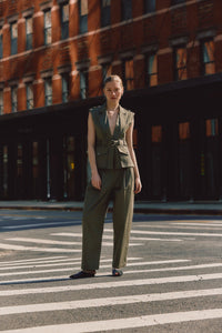 Asher Pleated Trouser - Dusty Olive