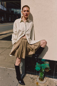 Joshua Pleated Mini Skirt - KHAKI