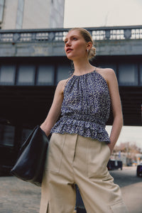Avery Smocked Sleeveless Top - Marshmallow/Navy