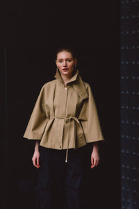 Collins Belted Capelet - KHAKI