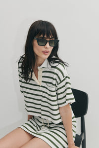 Indira Striped Cropped Rugby Top - White/Fatigue Stripe