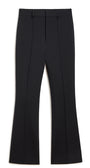 Black wide-leg trousers with a front crease and belt loops, shown flat against a white background.