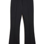 Black wide-leg trousers with a front crease and belt loops, shown flat against a white background.