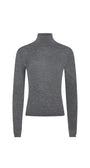 Grey wool and cashmere turtleneck on white background.