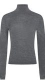 A dark gray long-sleeve turtleneck sweater displayed on a clean white background.