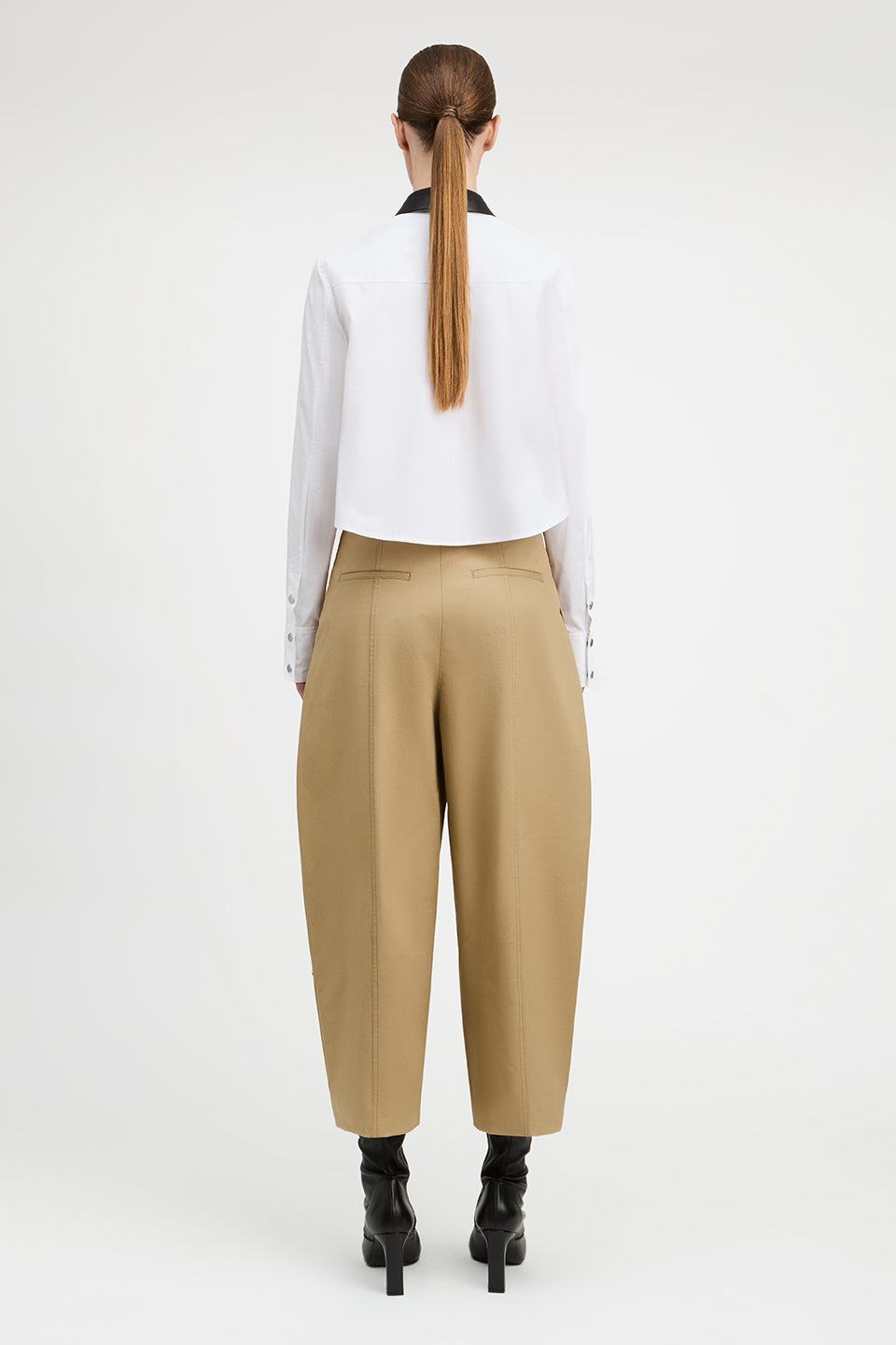 Patti Cotton Poplin Cropped Shirt With Leather Collar