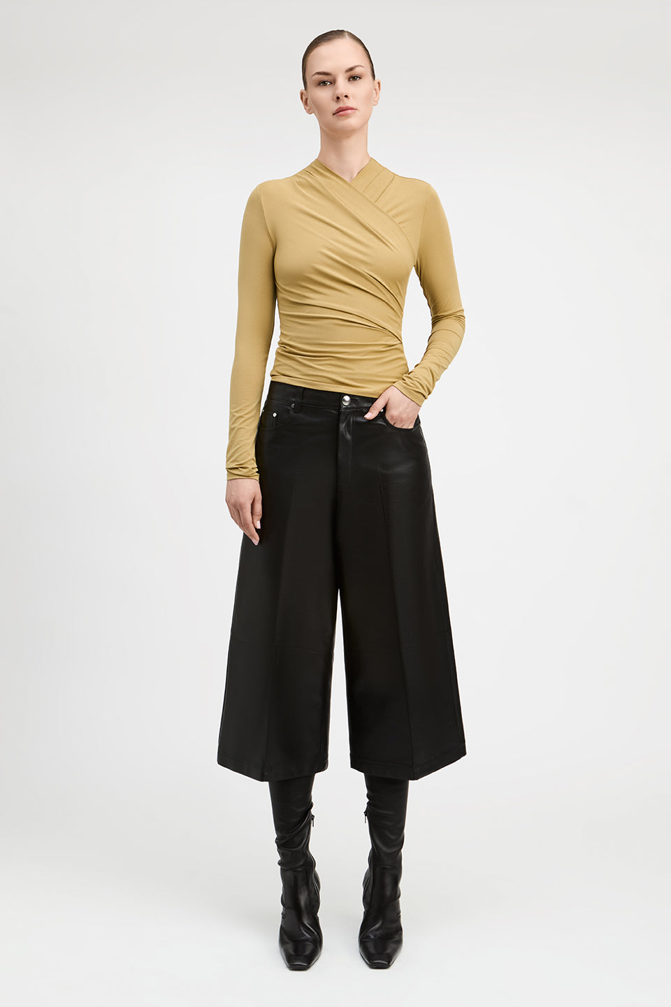 Isaiah Drapey Modal Jersey Long Sleeve Wrap Top
