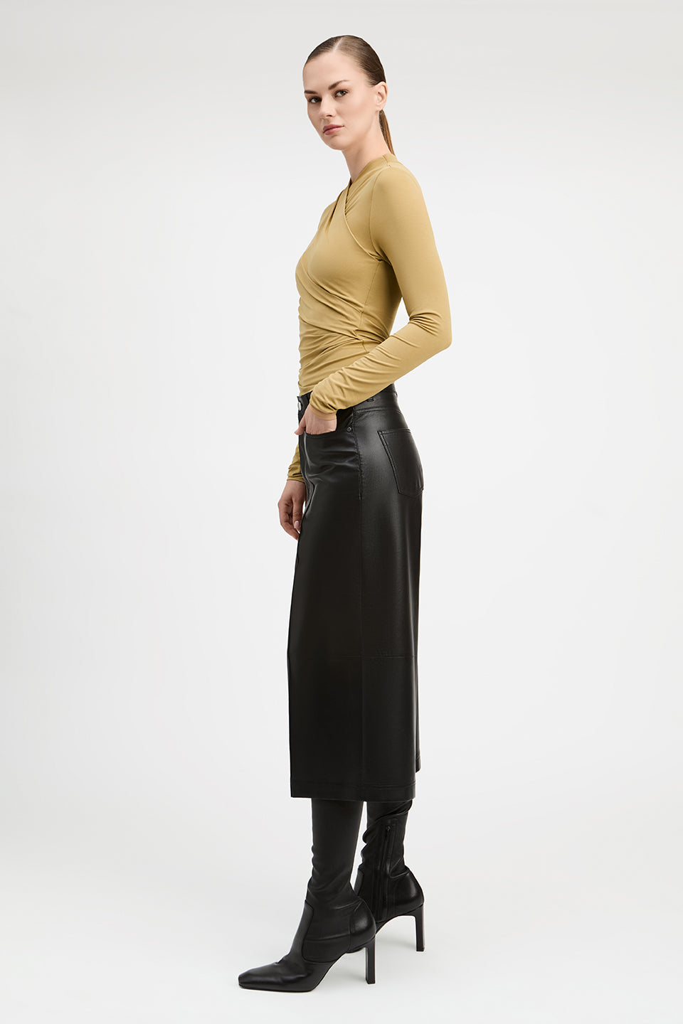 Isaiah Drapey Modal Jersey Long Sleeve Wrap Top