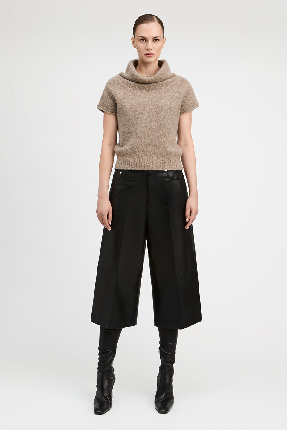 Imaan Alpaca Cap Sleeve Funnel Neck Sweater