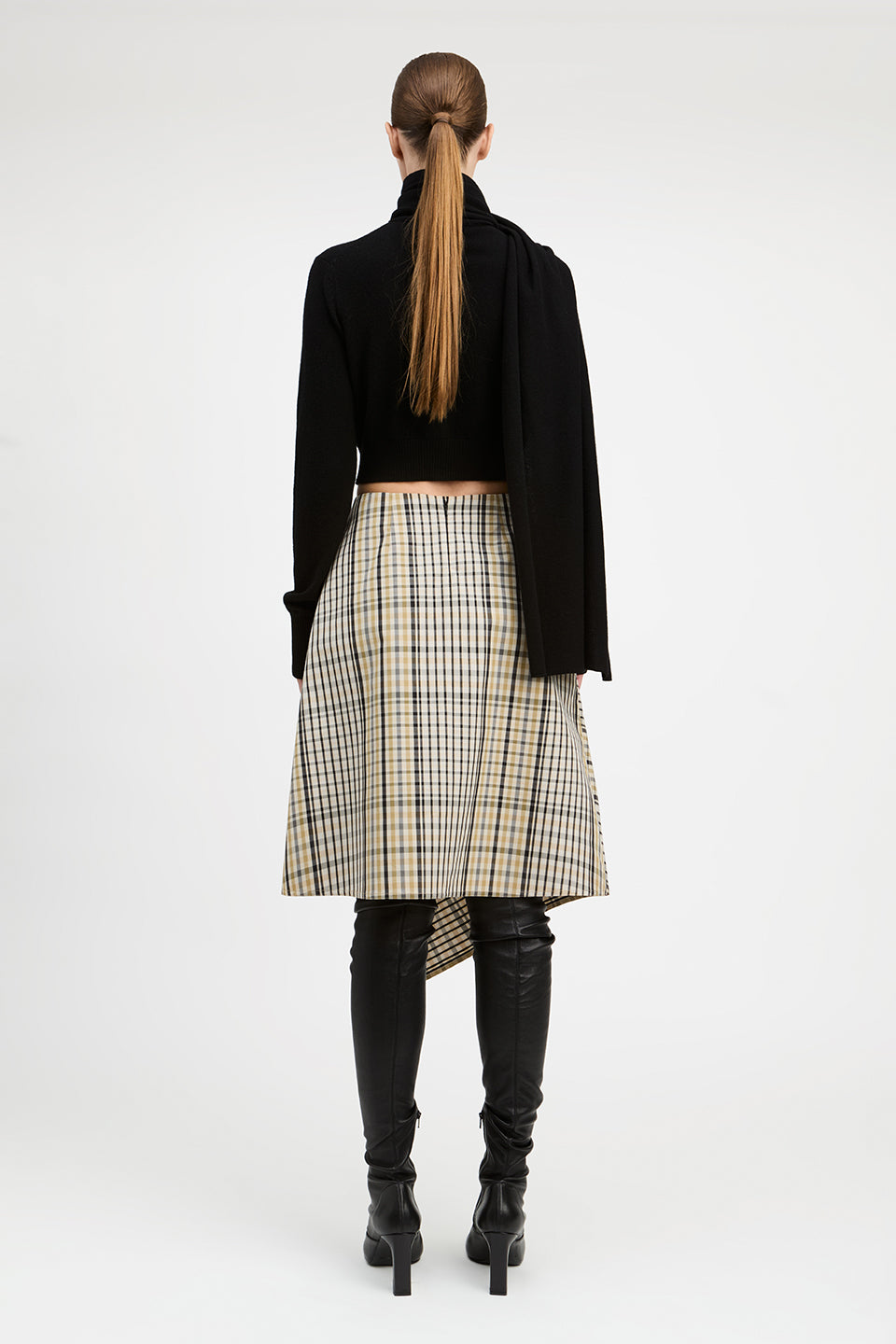 Alexander Elongated Plaid Draped Front Asymmetric Skirt
