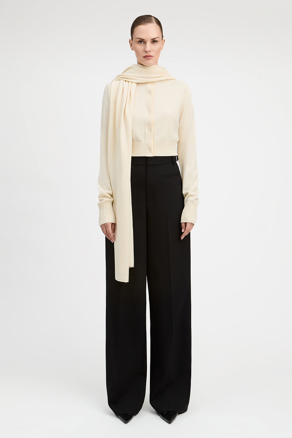 Tina Wool Cashmere Cardigan With Built In Scarf