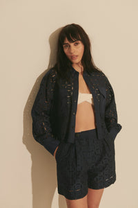 Anouk Cropped Button Down Shirt - Navy