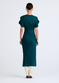 Dark Teal Lyra Petal Sleeve Midi Dress | Women's Dress by Derek Lam 10 Crosby