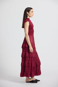 Klea Mixed Media Multi Tiered Dress - Carmine