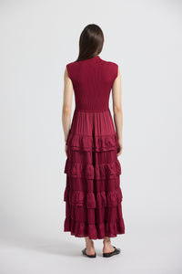 Klea Mixed Media Multi Tiered Dress - Carmine