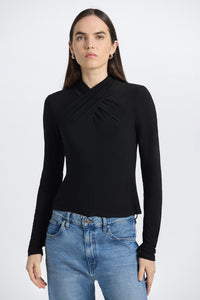 Krini Wrap Long Sleeve Neck Matte Jersey Top