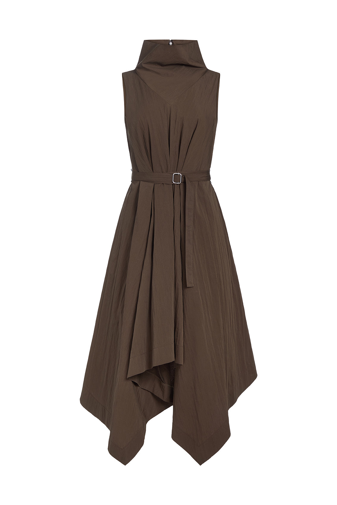 Indie Crinkle Cotton Funnel Neck Asymetric Hem Dress