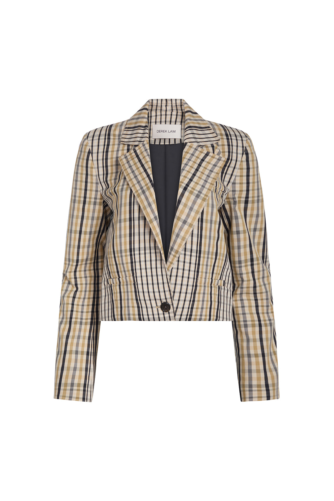 Mona Elongated Plaid Cropped Single Button Blazer
