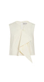 An off-white sleeveless top by Derek Lam, featuring a draped asymmetrical front overlay and a white zipper at the neckline, shown on a plain white background.