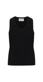 A black sleeveless knit tank top with a wide scoop neckline, shown flat against a plain white background. The brand name 'DEREK LAM' is visible on the inner neck label.