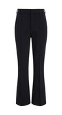 Black wide-leg trousers with a front crease and belt loops, shown flat against a white background.