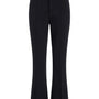 Black wide-leg trousers with a front crease and belt loops, shown flat against a white background.