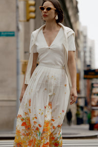 Alexia Organza Pleated Maxi Skirt - White-Papaya Multi