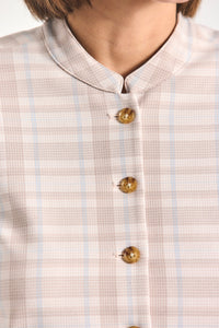 Grace Short Sleeve Jacket - Taupe/Blue Plaid