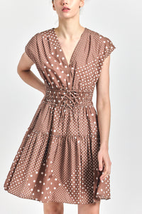 Tora V-Neck Dress - Tan Polka Dot