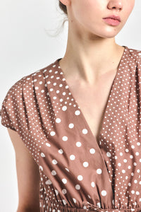 Tora V-Neck Dress - Tan Polka Dot