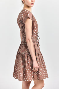Tora V-Neck Dress - Tan Polka Dot