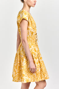 Tora V-Neck Dress - Yellow Tile