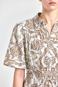 Dahlia Balloon Sleeve Shirtdress - Tan Moroccan