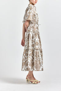 Dahlia Balloon Sleeve Shirtdress - Tan Moroccan