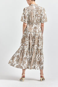 Dahlia Balloon Sleeve Shirtdress - Tan Moroccan