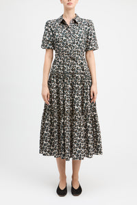 Dahlia Balloon Sleeve Shirt Dress - Teal Anemone Floral