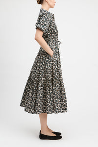 Dahlia Balloon Sleeve Shirt Dress - Teal Anemone Floral