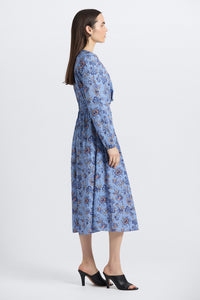 Valerie Long Sleeve Twist Front Dress - Denim Blue Multi