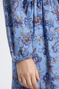 Valerie Long Sleeve Twist Front Dress - Denim Blue Multi