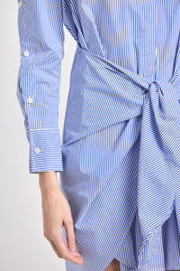 Charlotte Tie Waist Shirt Dress - Blue/White