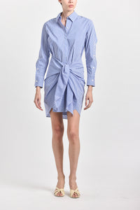 Charlotte Tie Waist Shirt Dress - Blue/White