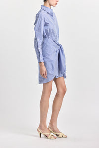 Charlotte Tie Waist Shirt Dress - Blue/White