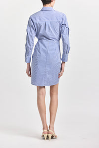 Charlotte Tie Waist Shirt Dress - Blue/White